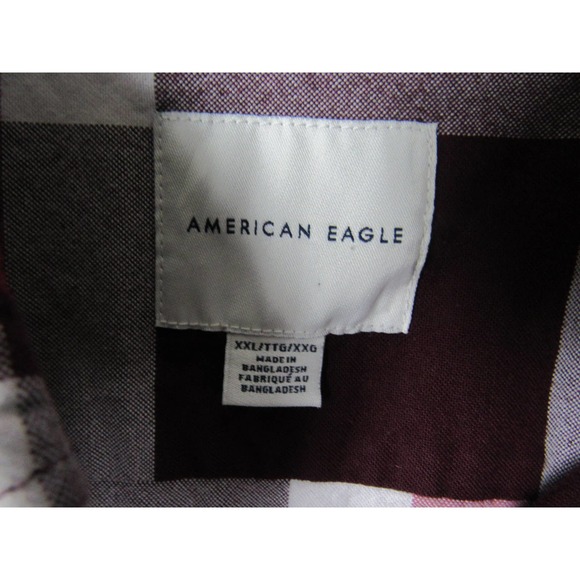 American Eagle Men's Burgundy Plaid Button Front XXL Shirt - Picture 4 of 5